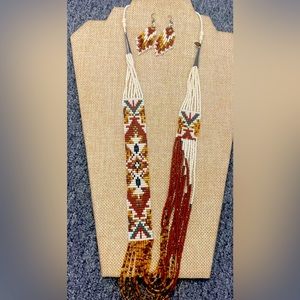 Navajo Hand Beaded Sterling Necklace/Earring Set